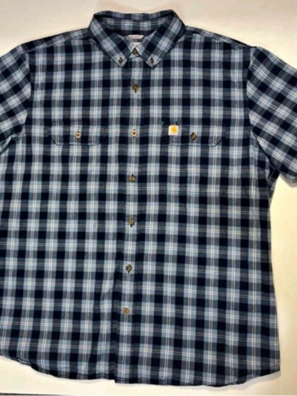 Carhartt Men's Blue and Light Blue Plaid Button-Down Shirt